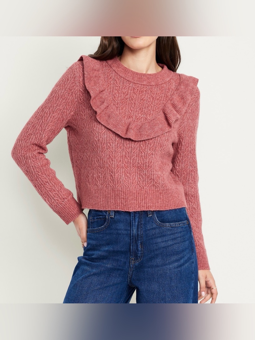 Old Navy Women Wool-Blend Cropped Ruffle Sweater (Size: XL)